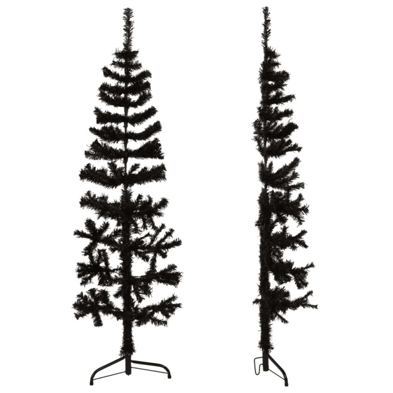 Demi sapin de Noël artificiel mince avec support Noir 120 cm