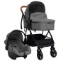 Poussette pour bébé 3 en 1 Gris clair et noir Acier