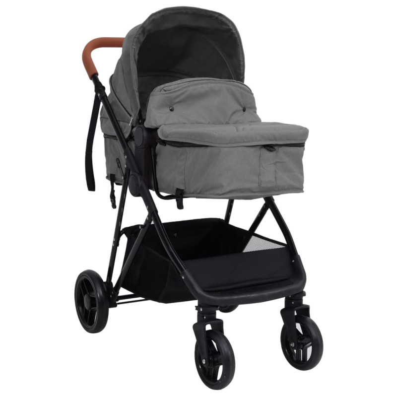 Poussette pour bébé 3 en 1 Gris clair et noir Acier