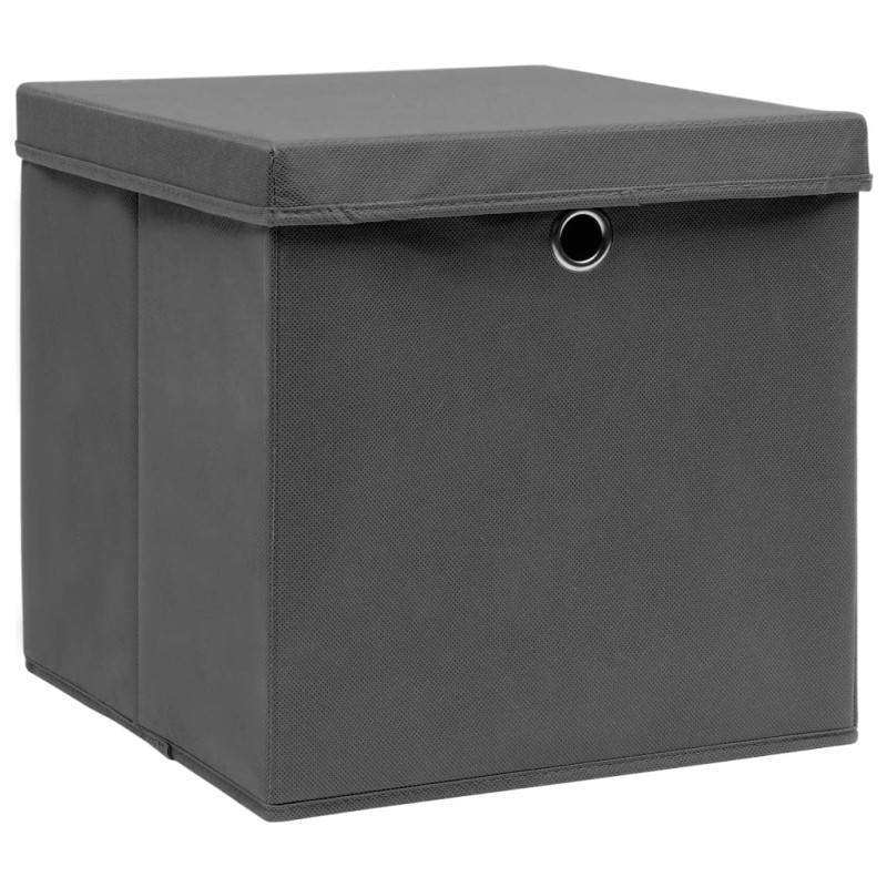 Boîtes de rangement avec couvercle 4 pcs Gris 32x32x32 cm Tissu