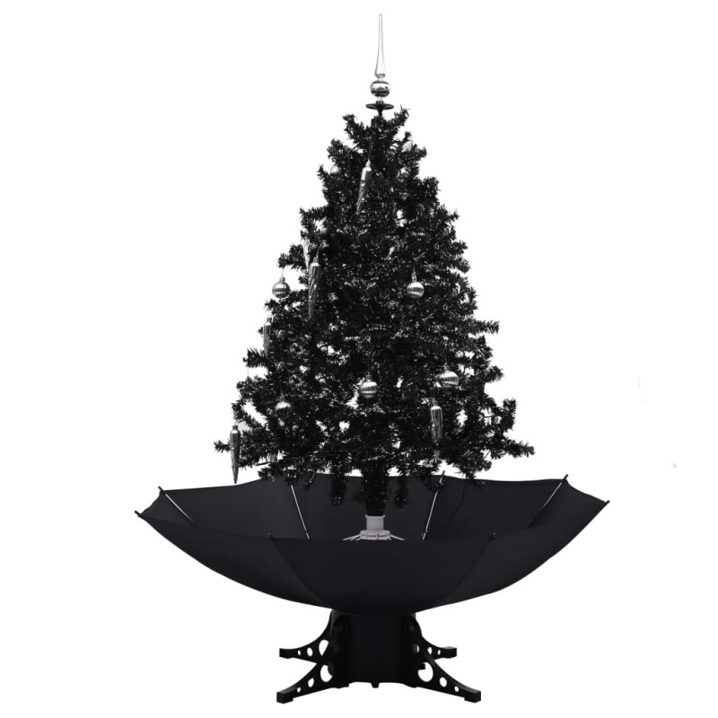 Arbre de Noël neigeux avec base de parapluie Noir 140 cm PVC