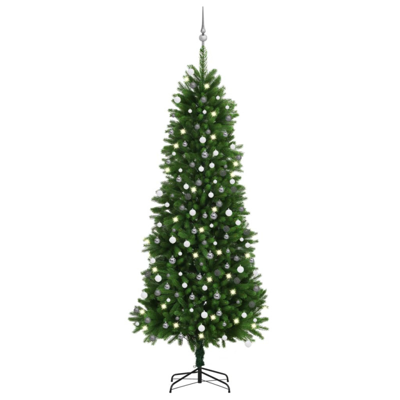 Arbre de Noël artificiel pré éclairé et boules 240 cm vert