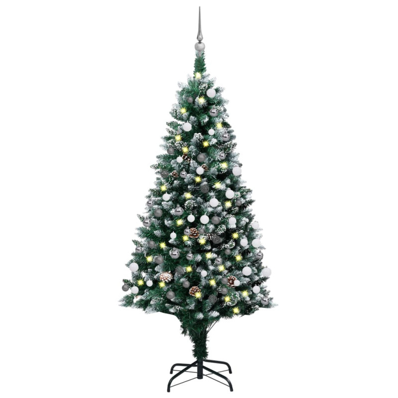 Arbre de Noël artificiel pré éclairé boules pommes de pin 180cm