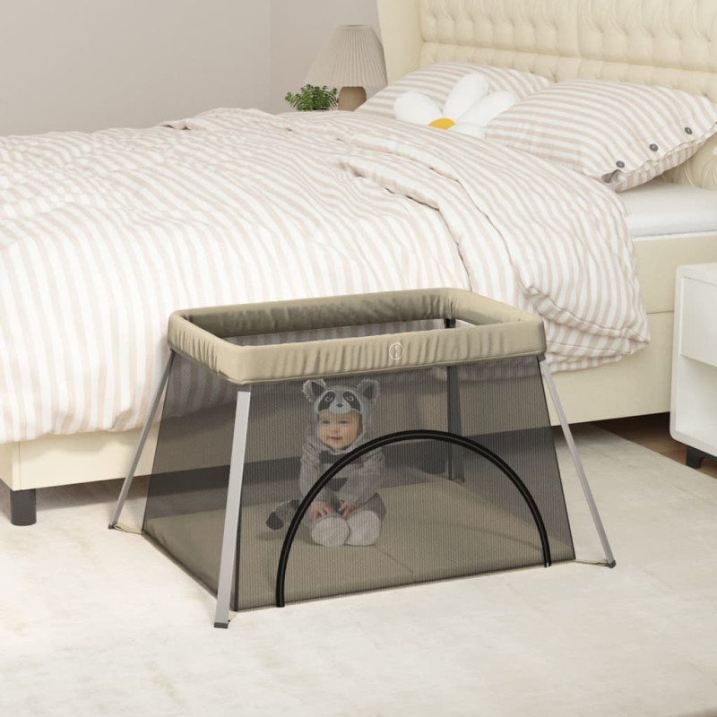 Parc pour bébé avec matelas Taupe Tissu de lin