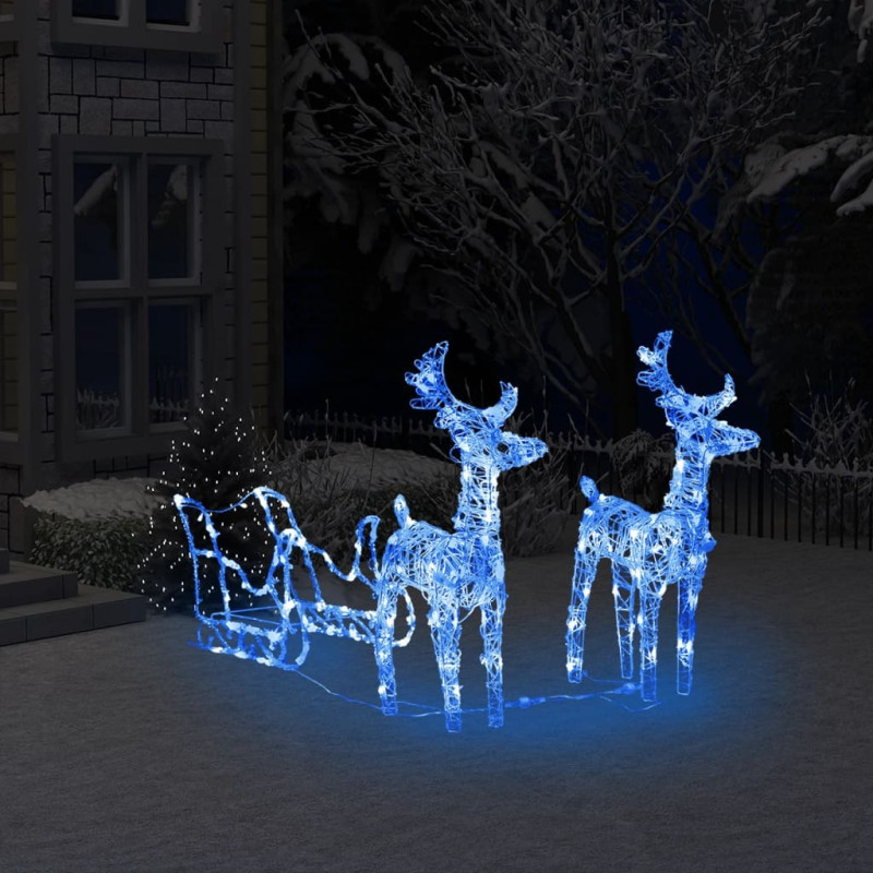 Décoration de Noël Rennes et traîneau 160 LED 130 cm Acrylique