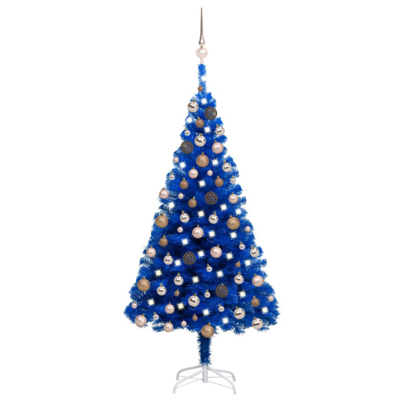 Arbre de Noël artificiel pré éclairé et boules bleu 150 cm PVC