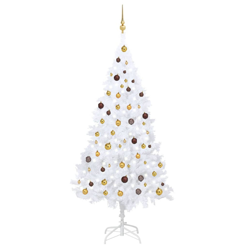 Arbre de Noël artificiel pré éclairé et boules blanc 210 cm PVC