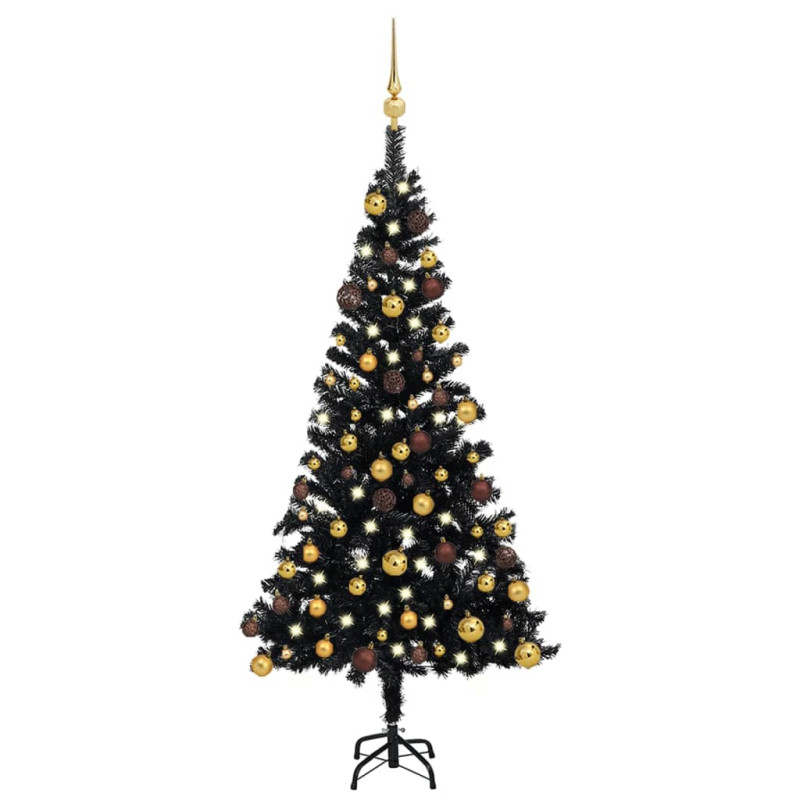 Arbre de Noël artificiel pré éclairé et boules noir 120 cm PVC