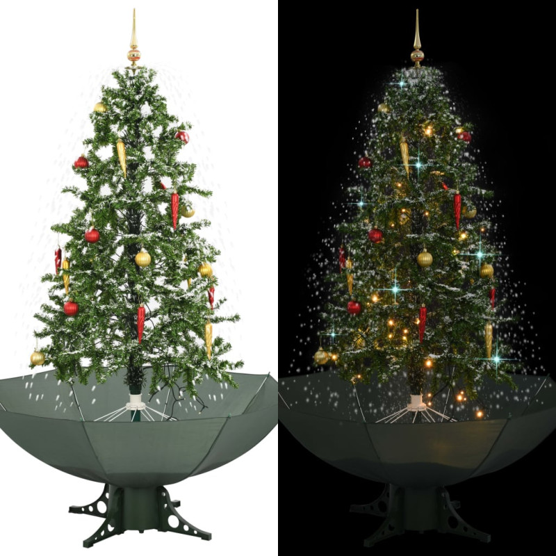 Arbre de Noël neigeux avec base de parapluie Vert 170 cm