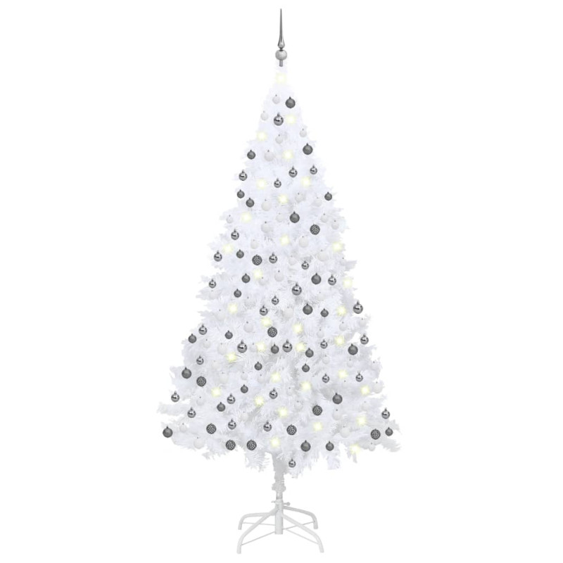 Arbre de Noël artificiel pré éclairé et boules blanc 240 cm