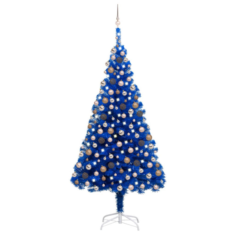 Arbre de Noël artificiel pré éclairé et boules bleu 210 cm PVC