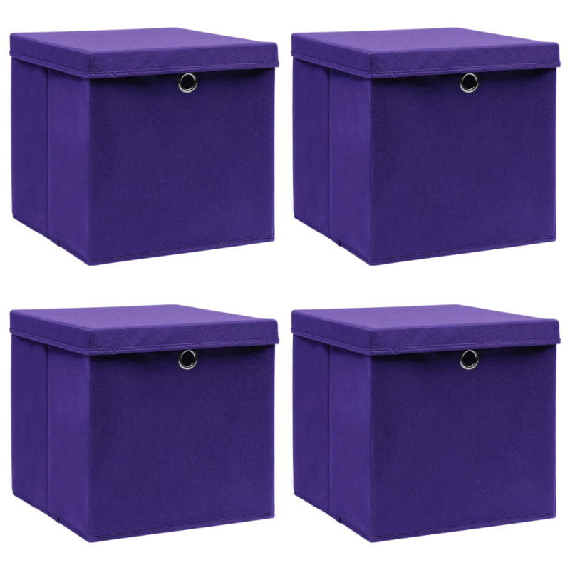  Boîtes de rangement et couvercles 4 pcs Violet 32x32x32cm Tissu