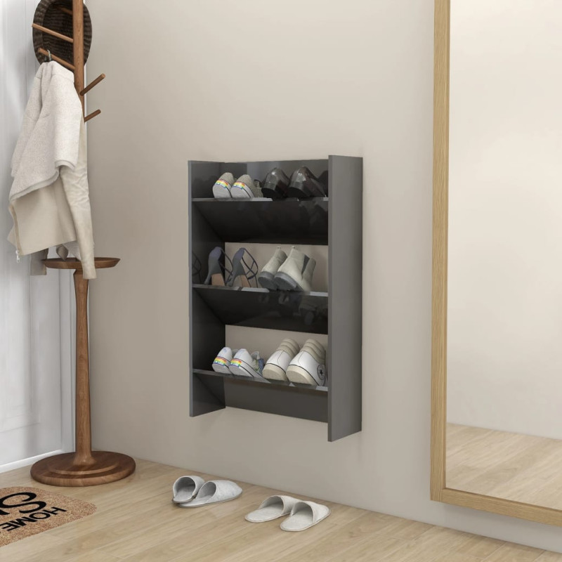 Armoire à chaussures murale gris brillant bois d ingénierie