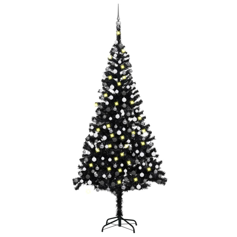 Arbre de Noël artificiel pré éclairé et boules noir 240 cm PVC