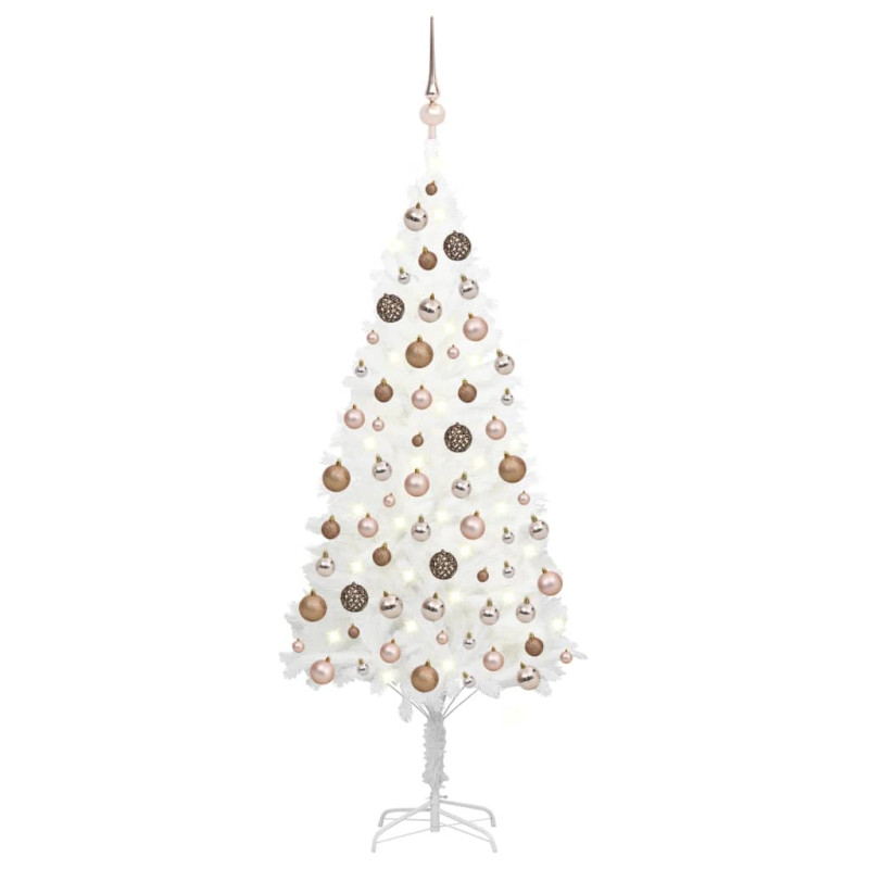 Arbre de Noël artificiel pré éclairé et boules blanc 150 cm