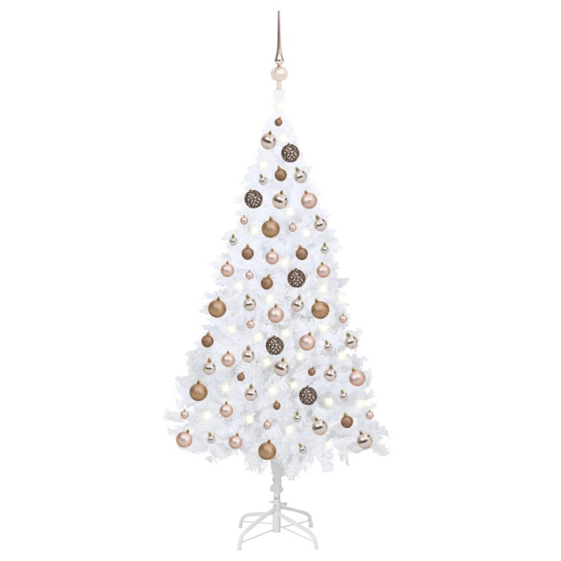 Arbre de Noël artificiel pré éclairé et boules blanc 120 cm PVC