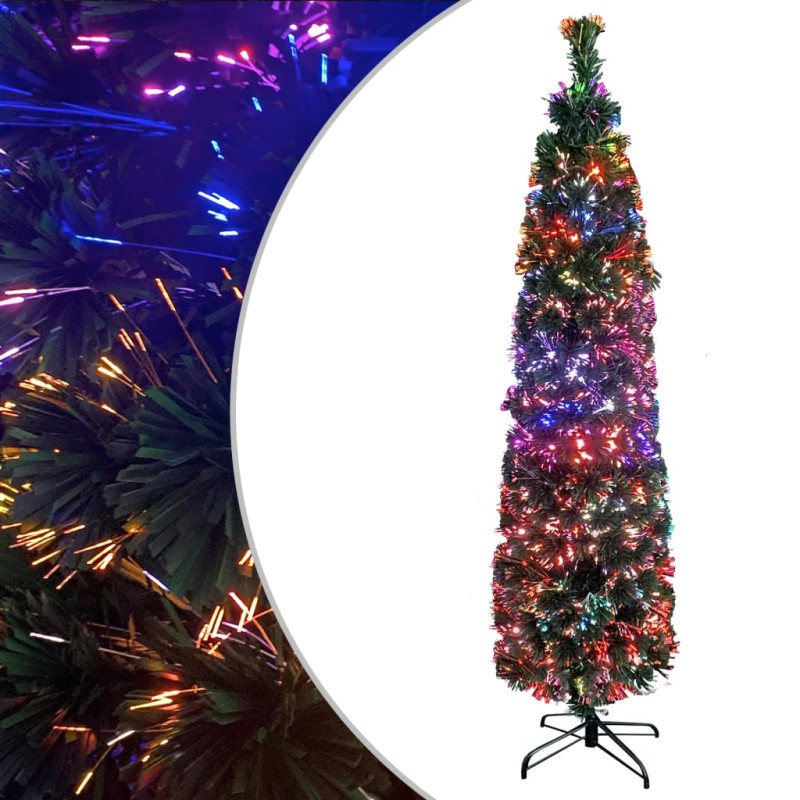 Arbre de Noël artificiel mince et support 210 cm fibre optique