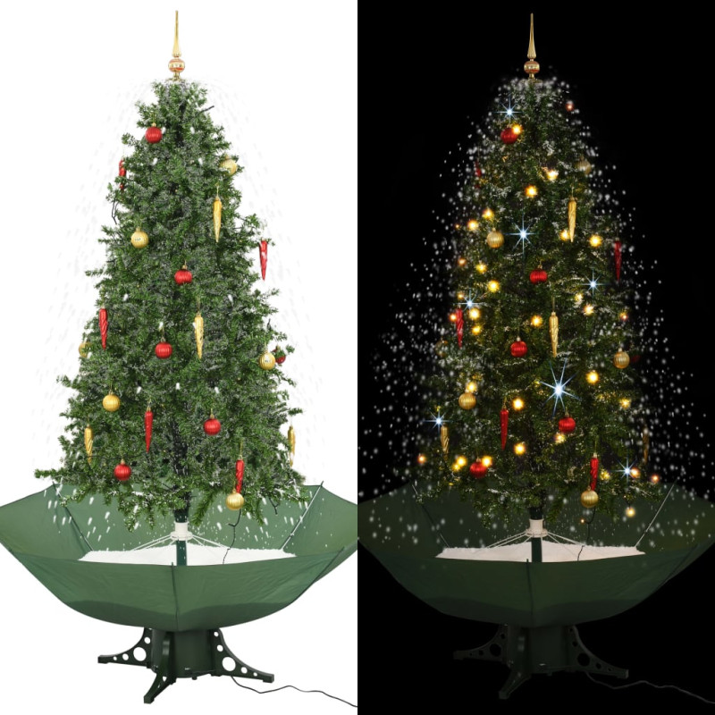 Arbre de Noël neigeux avec base de parapluie Vert 190 cm