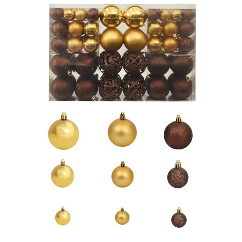 Ensemble de boules de Noël 100 pcs 3 4 6 cm Marron Bronze Doré