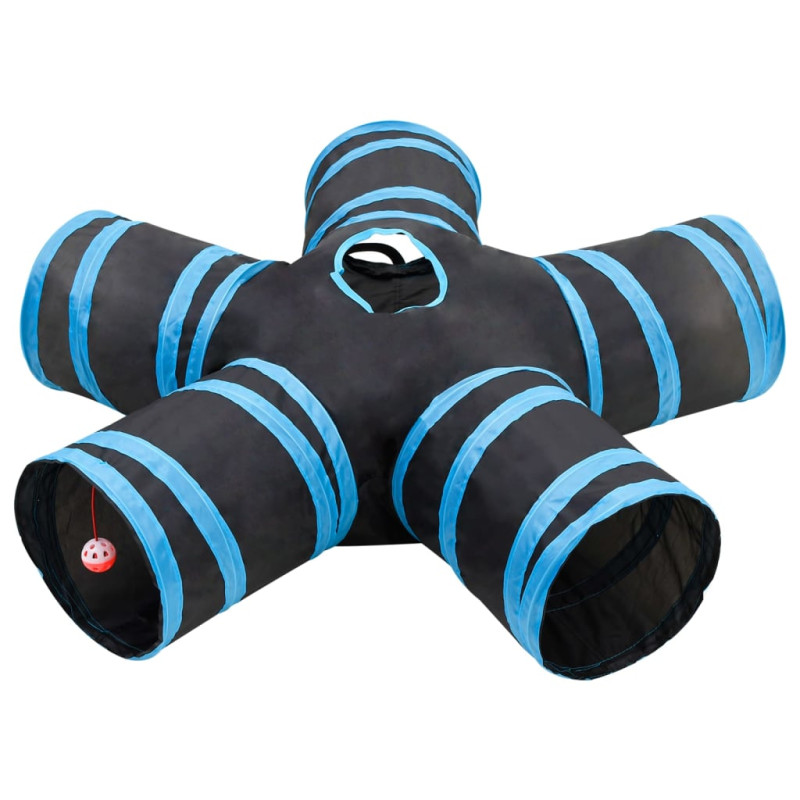 Tunnel pour chats à 5 voies Noir et bleu 25 cm Polyester