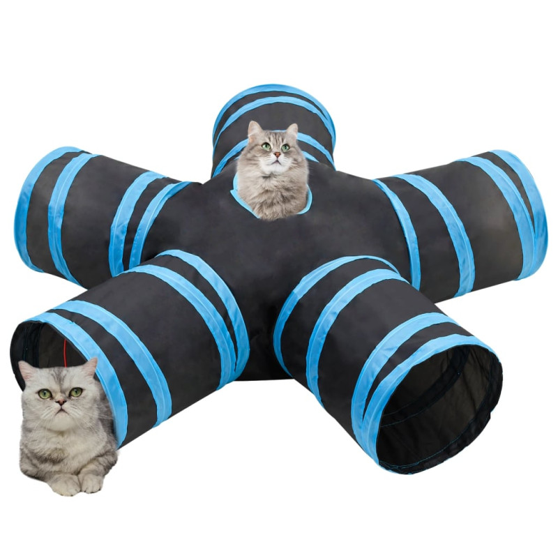 Tunnel pour chats à 5 voies Noir et bleu 25 cm Polyester