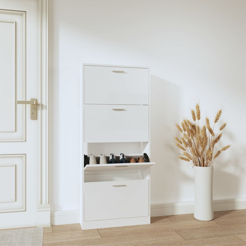 Armoire à chaussure Blanc brillant 59x17x150 cm Bois ingénierie