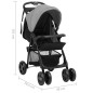 Poussette pour bébé 2 en 1 Gris clair et noir Acier