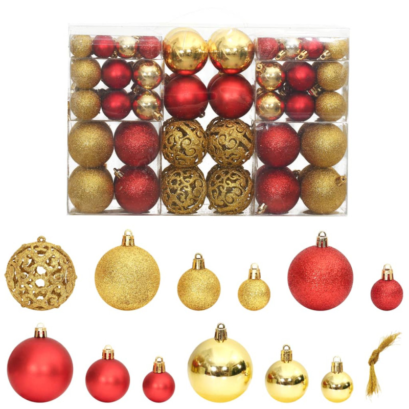 Boules de Noël 100 pcs doré et rouge bordeaux 3 4 6 cm