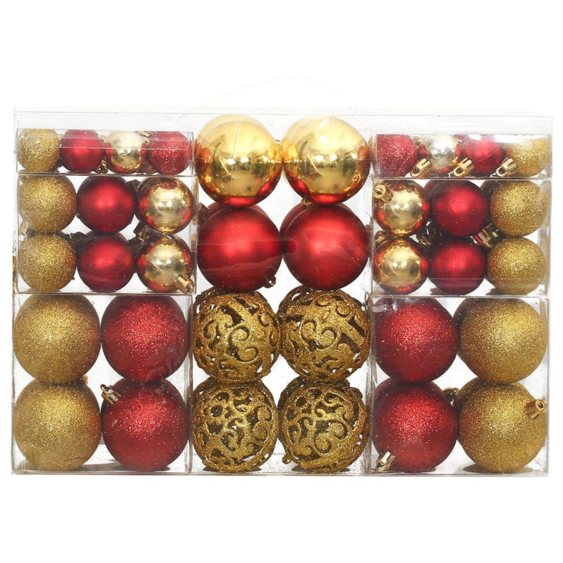 Boules de Noël 100 pcs doré et rouge bordeaux 3 4 6 cm