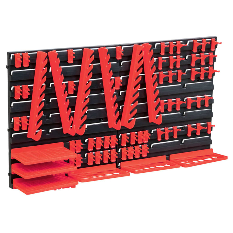 Kit de stockage avec panneaux muraux 71 pcs Rouge et noir