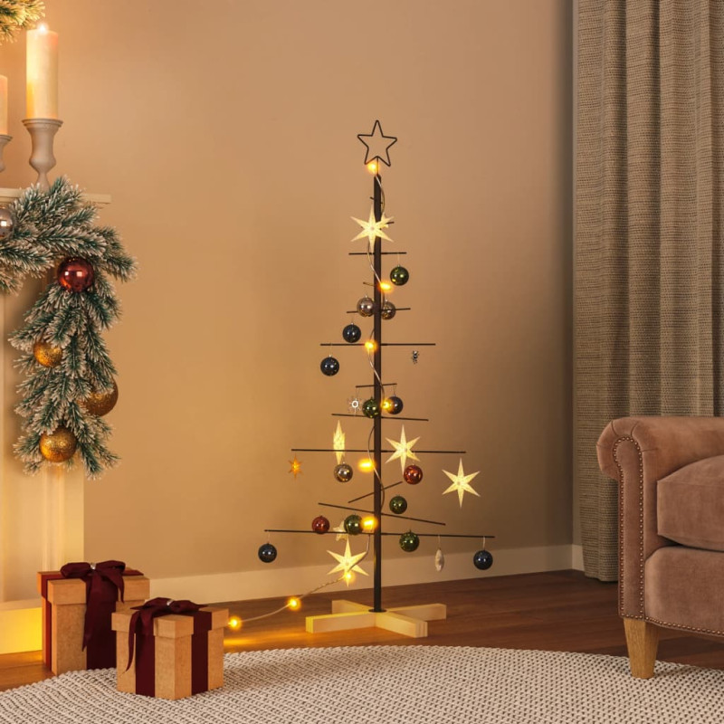 Arbre de Noël en métal avec base en bois noir 120 cm