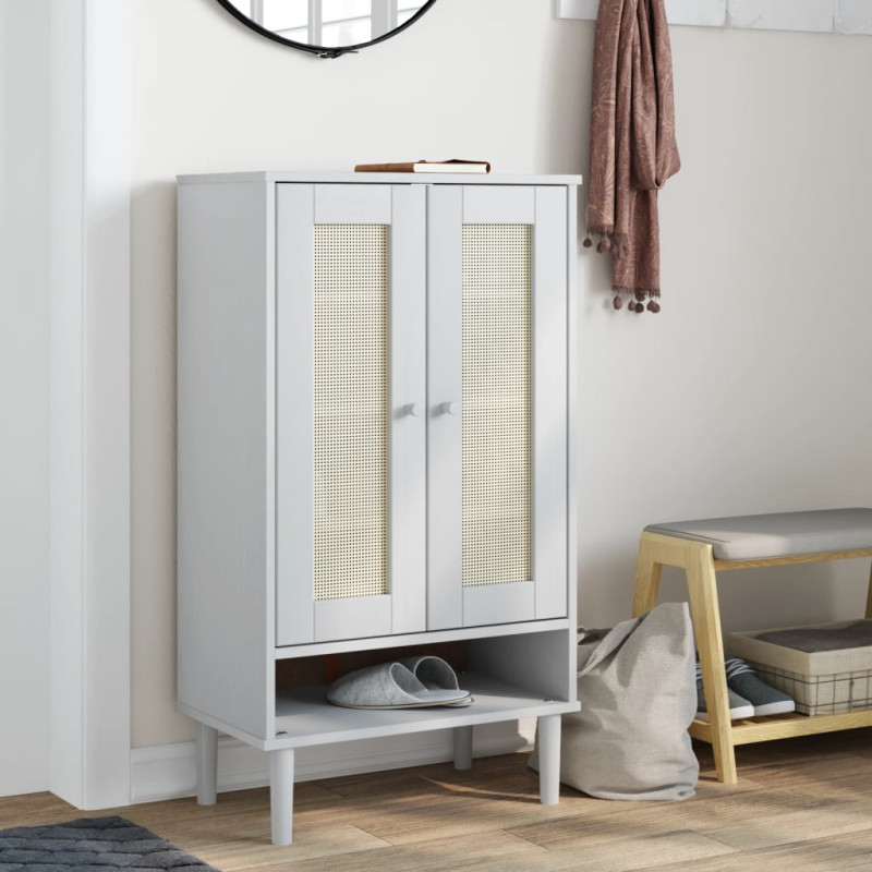 Armoire à chaussures SENJA aspect rotin blanc bois massif