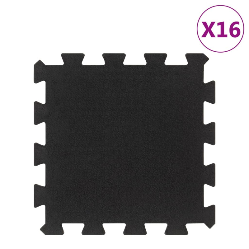 Carreaux de sol caoutchouc 16 pcs noir 16 mm 30x30 cm