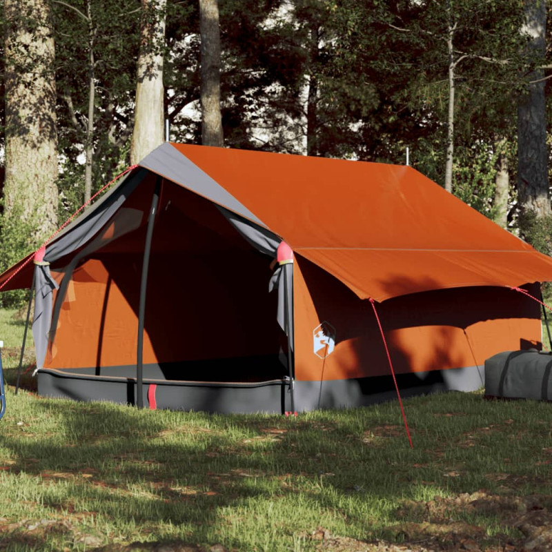 Tente de camping 2 personnes gris et orange imperméable