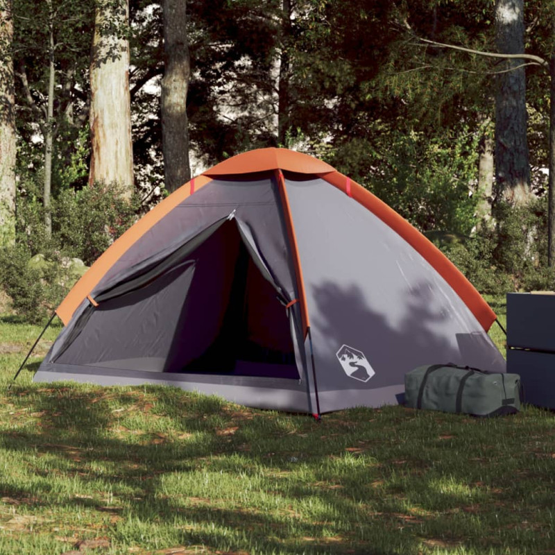 Tente de camping à dôme 2 personnes gris et orange imperméable