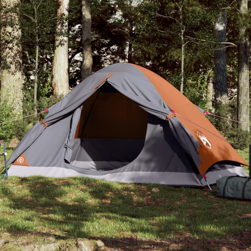 Tente de camping à dôme 2 personnes gris et orange imperméable