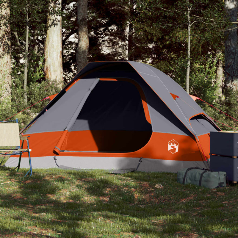 Tente de camping à dôme 2 personnes gris et orange imperméable