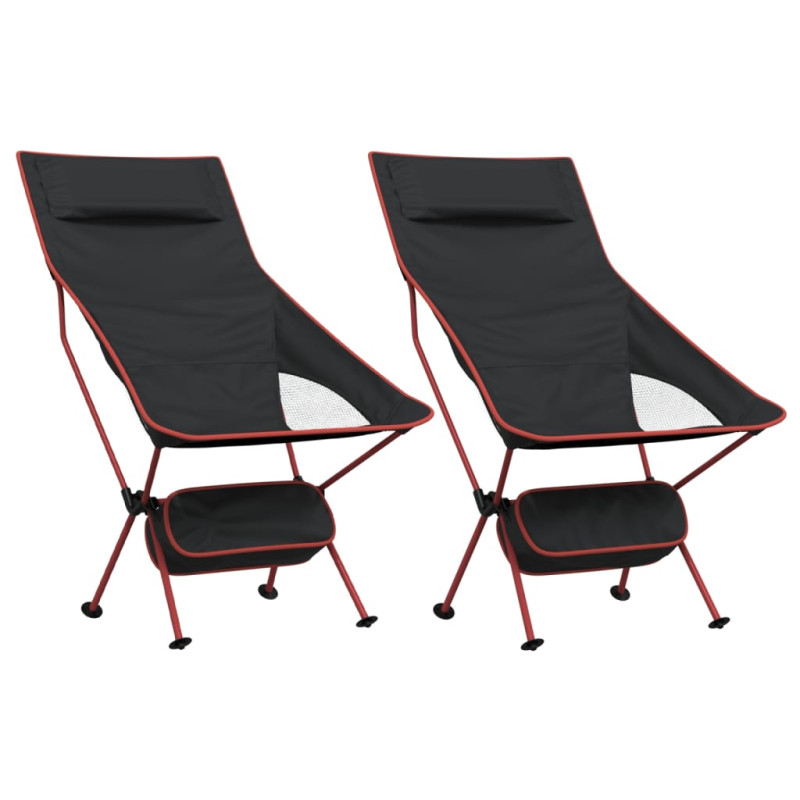 Chaise de camping pliables lot de 2 noir tissu oxford aluminium