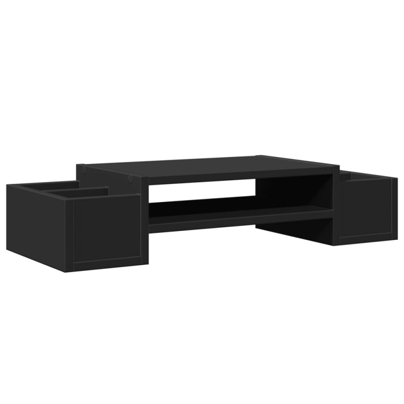 Support de moniteur avec rangement noir bois d ingénierie