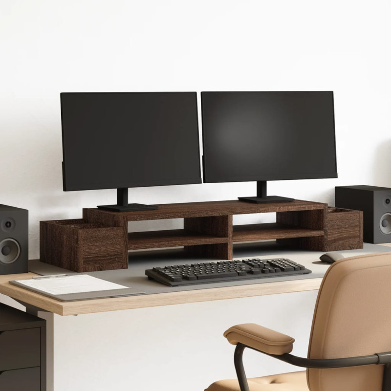 Support de moniteur avec rangement chêne marron bois ingénierie