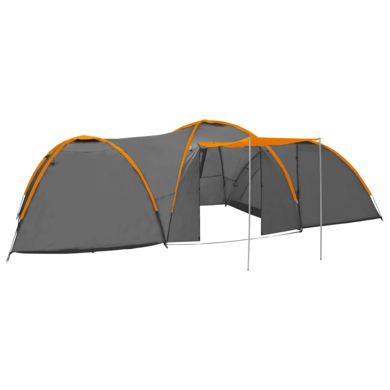 Tente igloo de camping 650x240x190cm 8 personnes Gris et orange