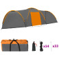 Tente igloo de camping 650x240x190cm 8 personnes Gris et orange