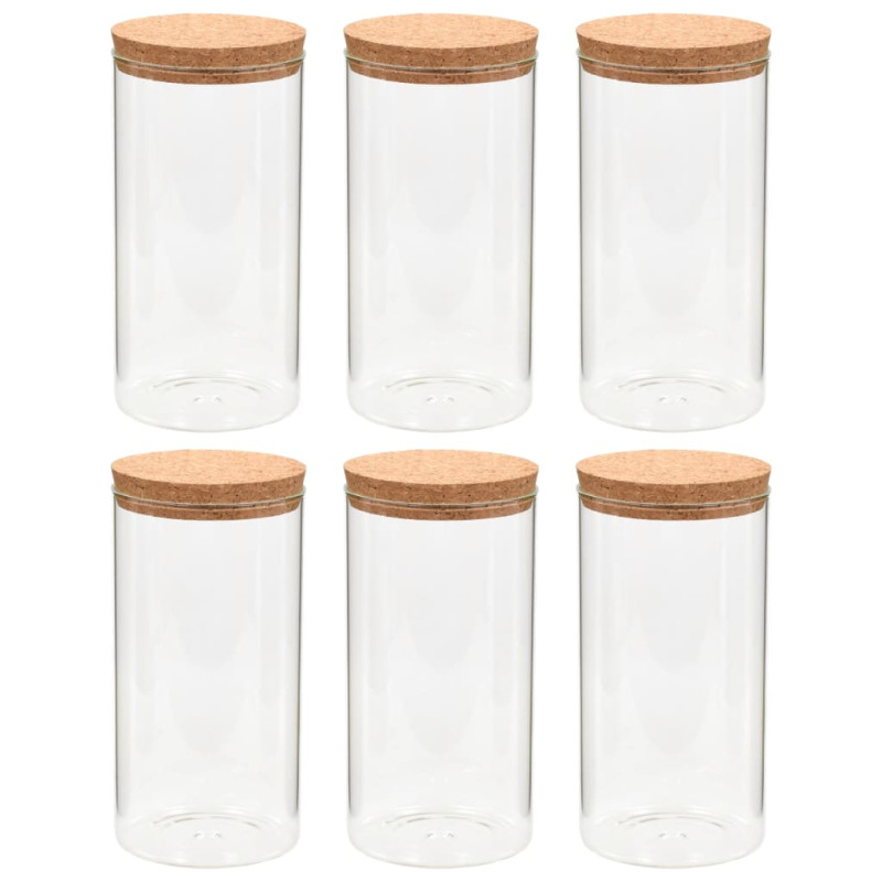 6pcs Pots de conservation en verre et couvercle en liège 1100ml