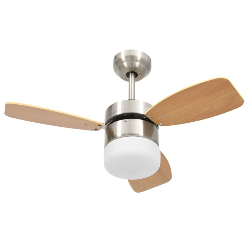 Ventilateur de plafond lampe et télécommande 76 cm Marron clair