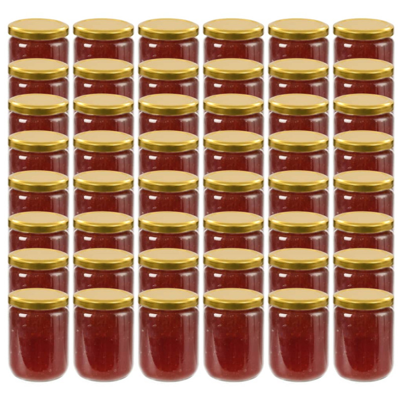 48 pcs Pots à confiture avec couvercle doré Verre 230 ml