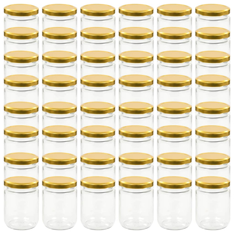 48 pcs Pots à confiture avec couvercle doré Verre 230 ml