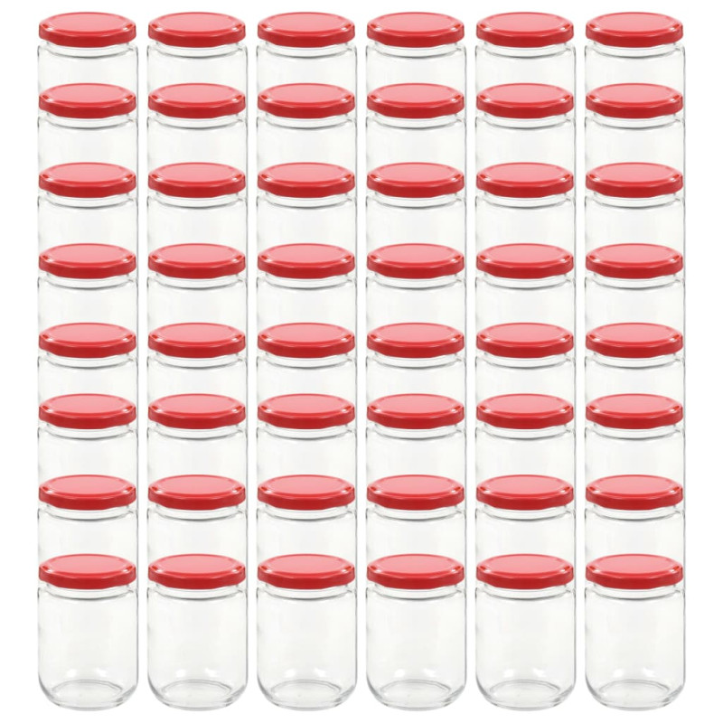 48 pcs Pots à confiture avec couvercle rouge Verre 230 ml