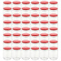 48 pcs Pots à confiture avec couvercle rouge Verre 230 ml