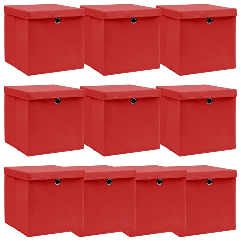 Boîtes de rangement et couvercles 10 pcs Rouge 32x32x32cm Tissu