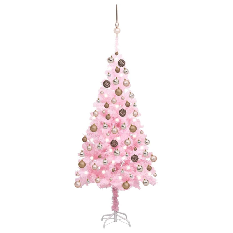 Arbre de Noël artificiel pré éclairé et boules rose 180 cm PVC